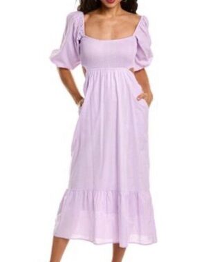o.p.t Dress Leighton Midi Dress Lavender Linen Blend Boho Peasant cottagecore M